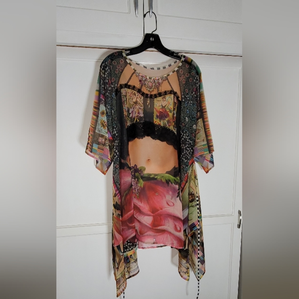 IPNG  Sheer Embellished/Jeweled Floral/Belly Tunic One Size